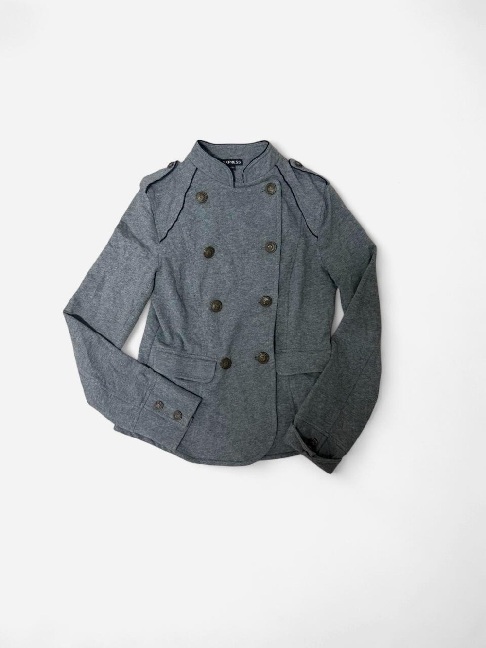 Express Women's Charcoal Gray Double-Breasted Military Blazer